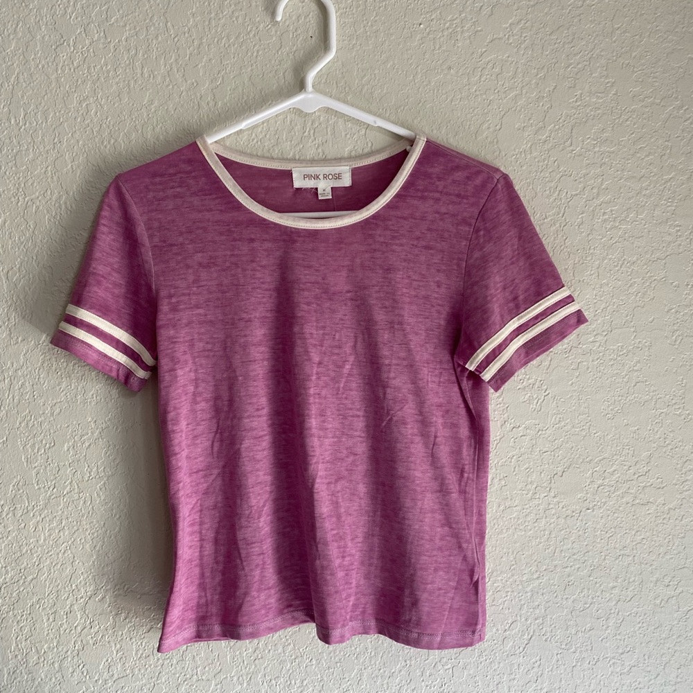 Pink Rose Purple T-Shirt with White Trim